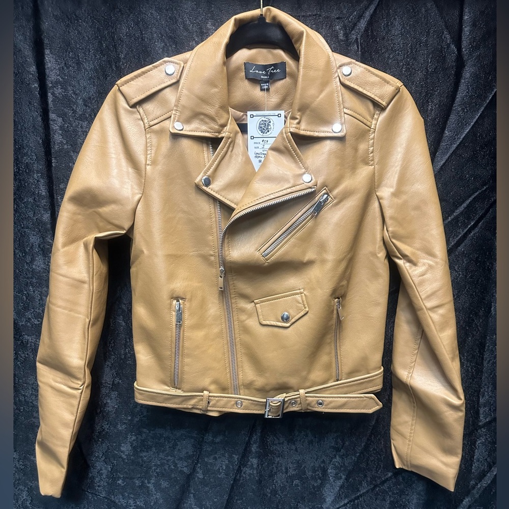Tan Vegan Leather Motorcycle Jacket